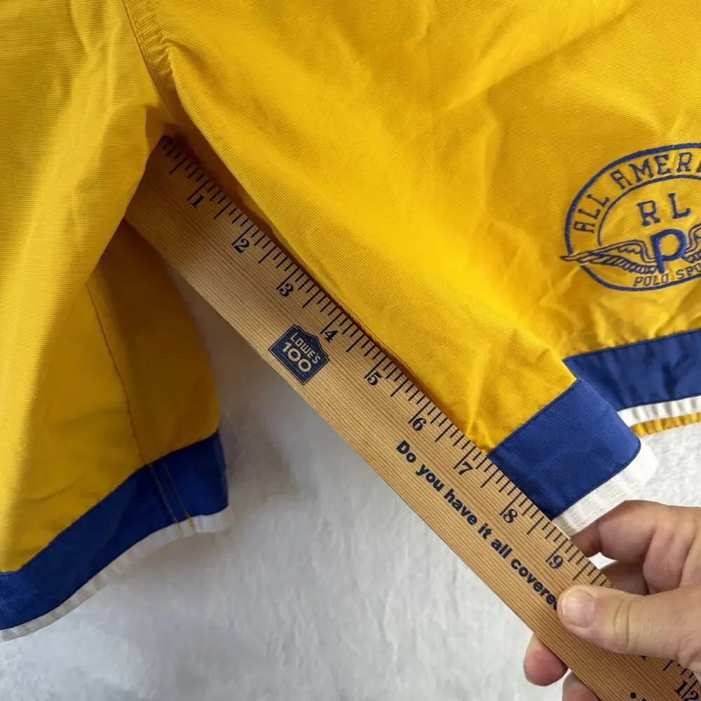 VTG Polo Sport Swim Trunks Med Yellow Ralph Lauren P Wing Lined Cargo Shorts 90s